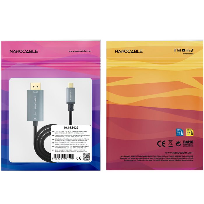 Nanocable Cable USB-C a DisplayPort 8K Bidireccional 2 m Negro